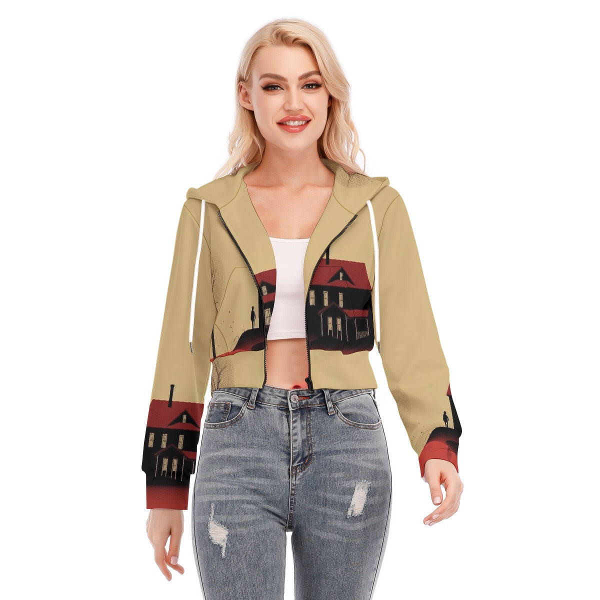 All-Over Print Women's Crop Top Hoodie With Zipper Closure