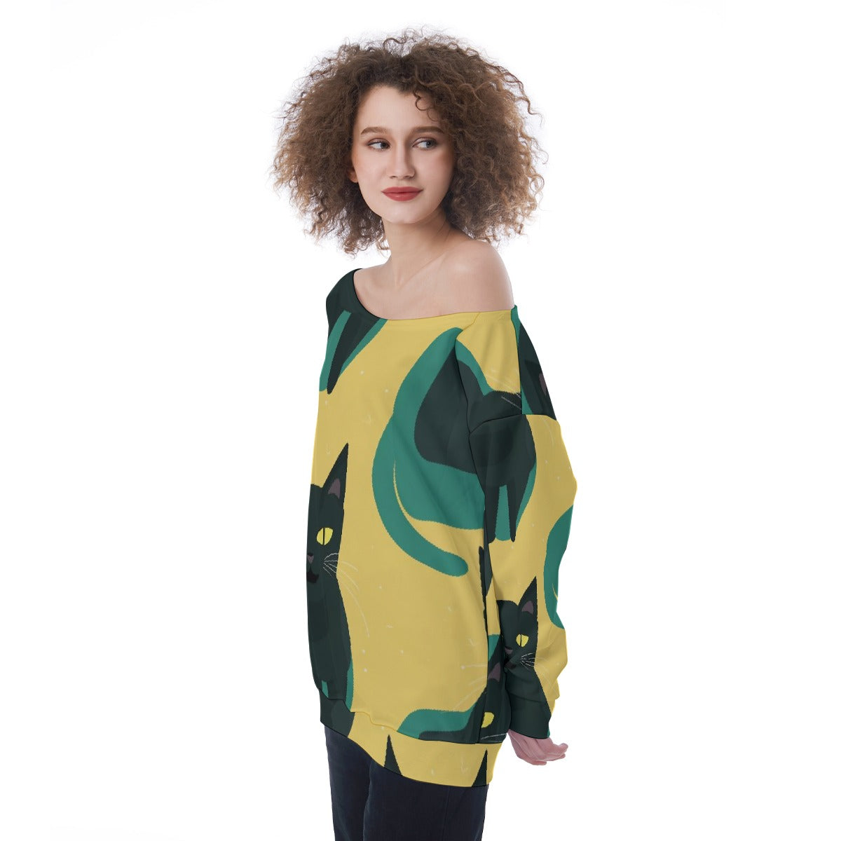 All-Over Print Oversized Women's Off-Shoulder Sweatshirt