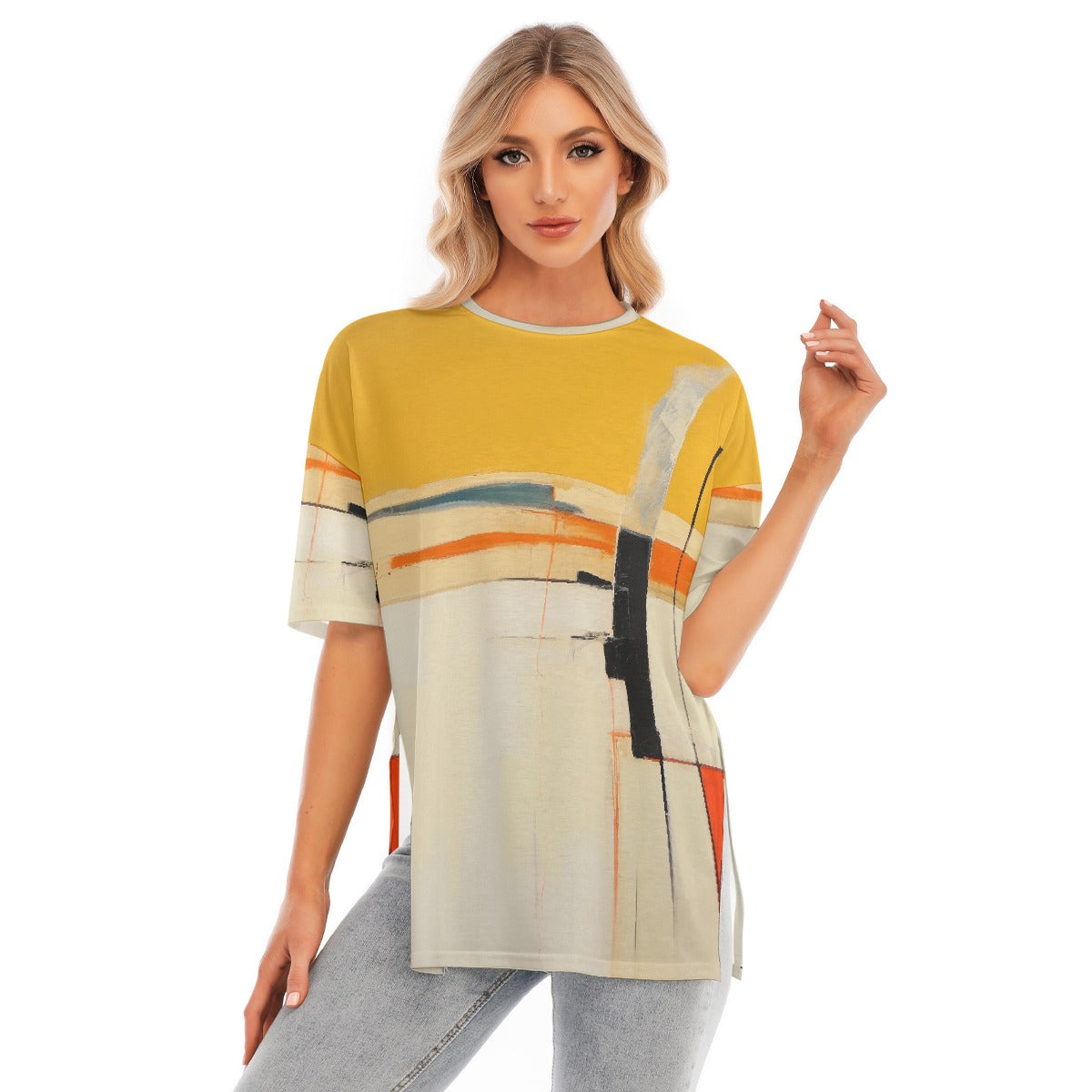 All-Over Print Women's Short Sleeves T-shirt With Hem Split