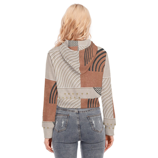 All-Over Print Women's Crop Top Hoodie With Zipper Closure