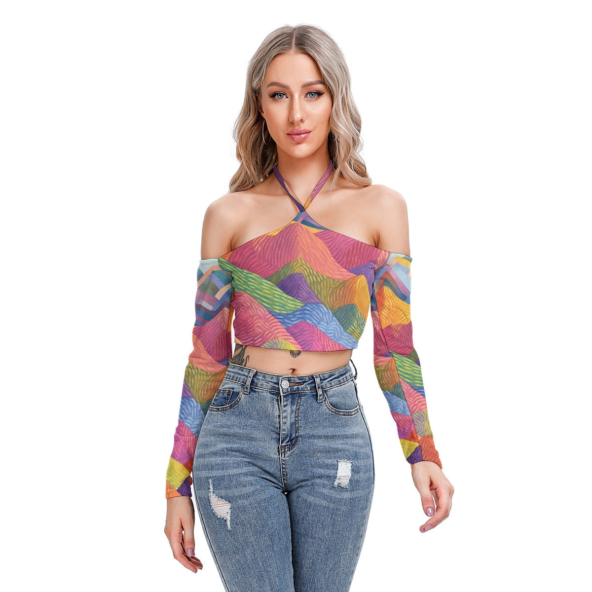 All-Over Print Women's Halter Lace-up Top