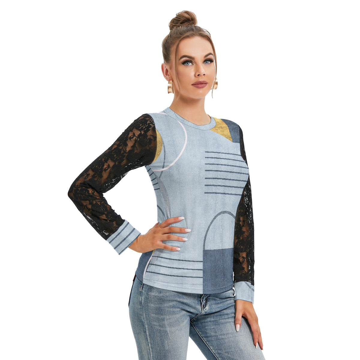 All-Over Print Women's T-shirt And Sleeve With Black Lace
