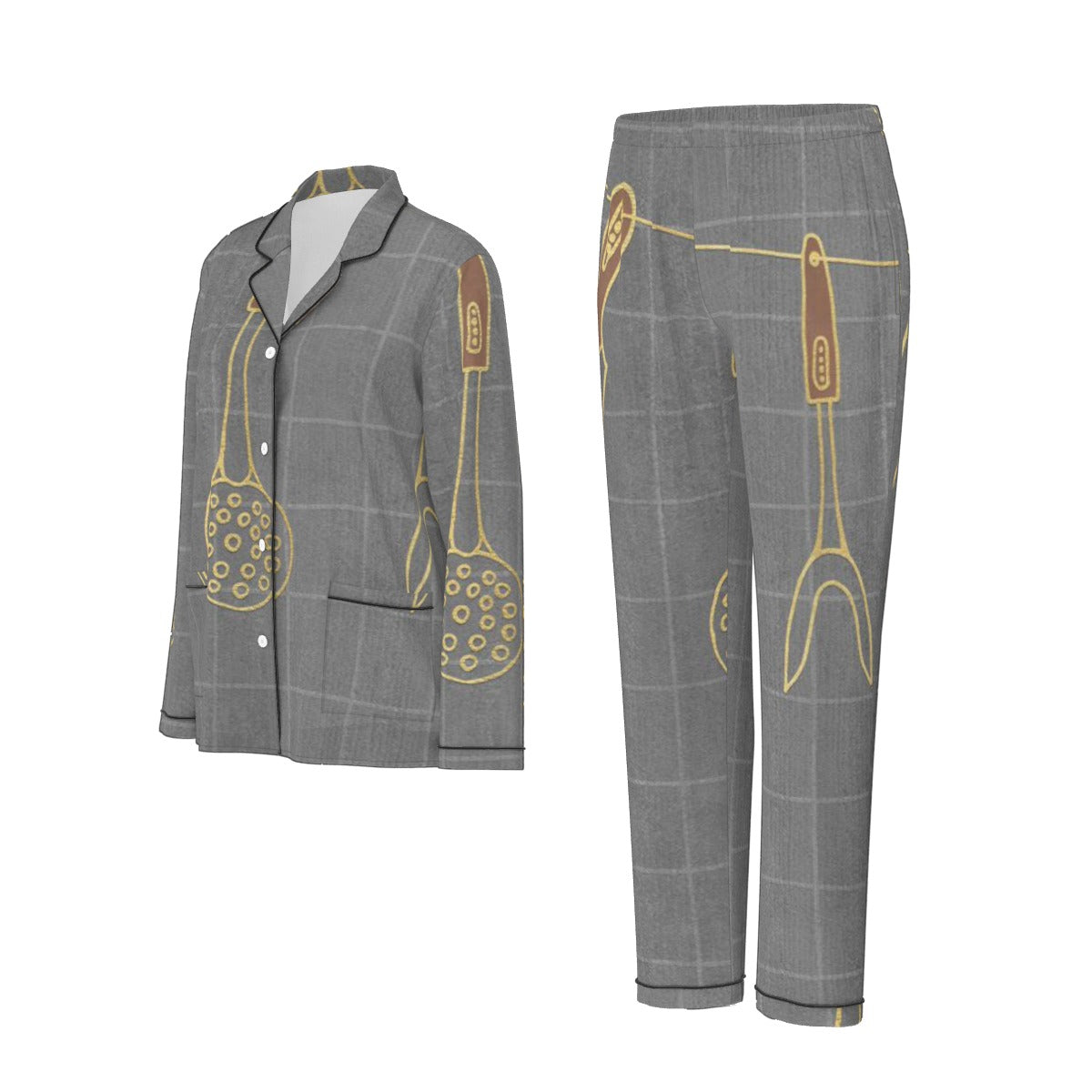 All-Over Print Women's Long Sleeve Pajama Set With Black Contrast Piping