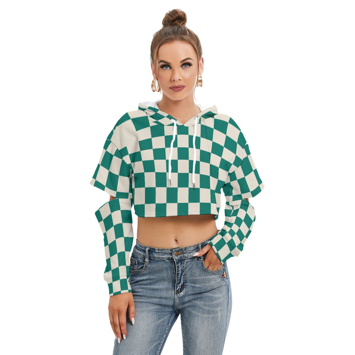All-Over Print Women's Heavy Fleece Hoodie With Hollow Out Sleeve