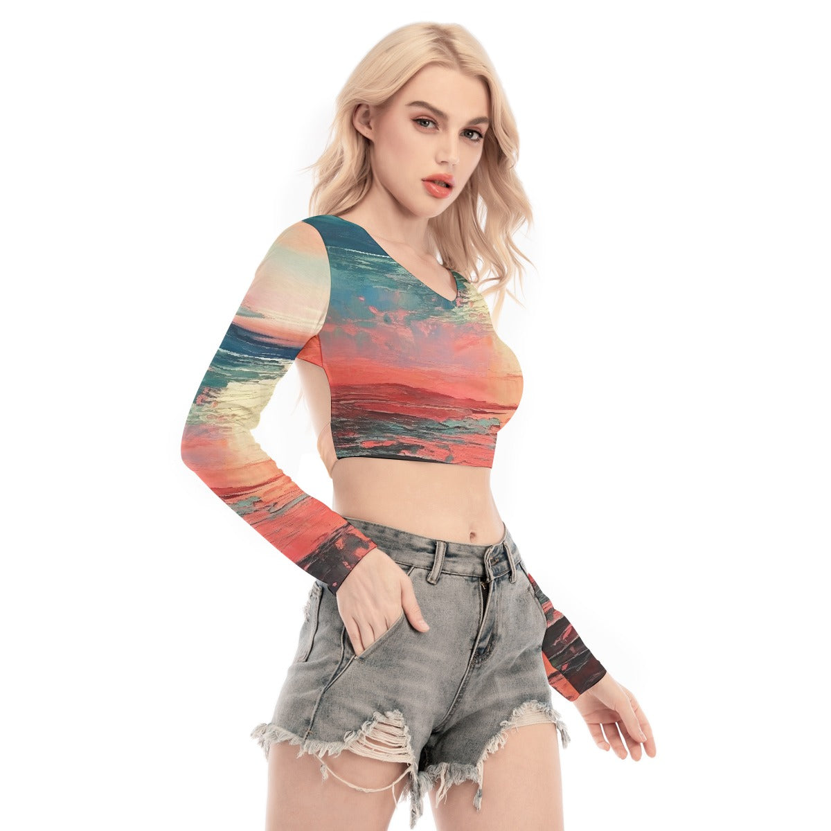 All-Over Print Women's Back Hollow T-shirt With Strap