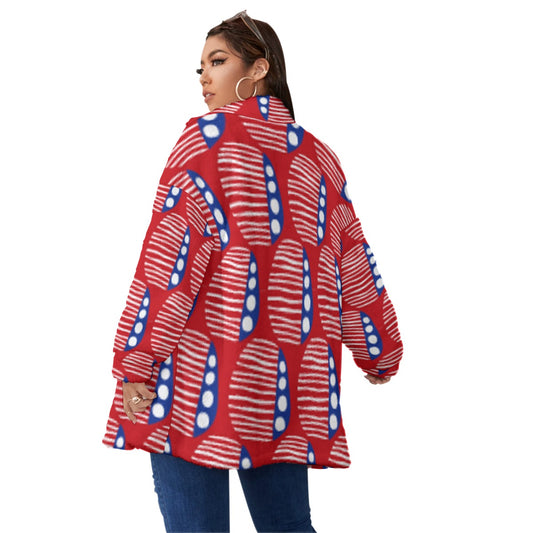 All-Over Print Unisex Borg Fleece Stand-up Collar Coat With Zipper Closure(Plus Size)