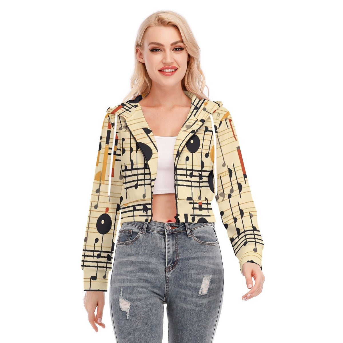 All-Over Print Women's Crop Top Hoodie With Zipper Closure