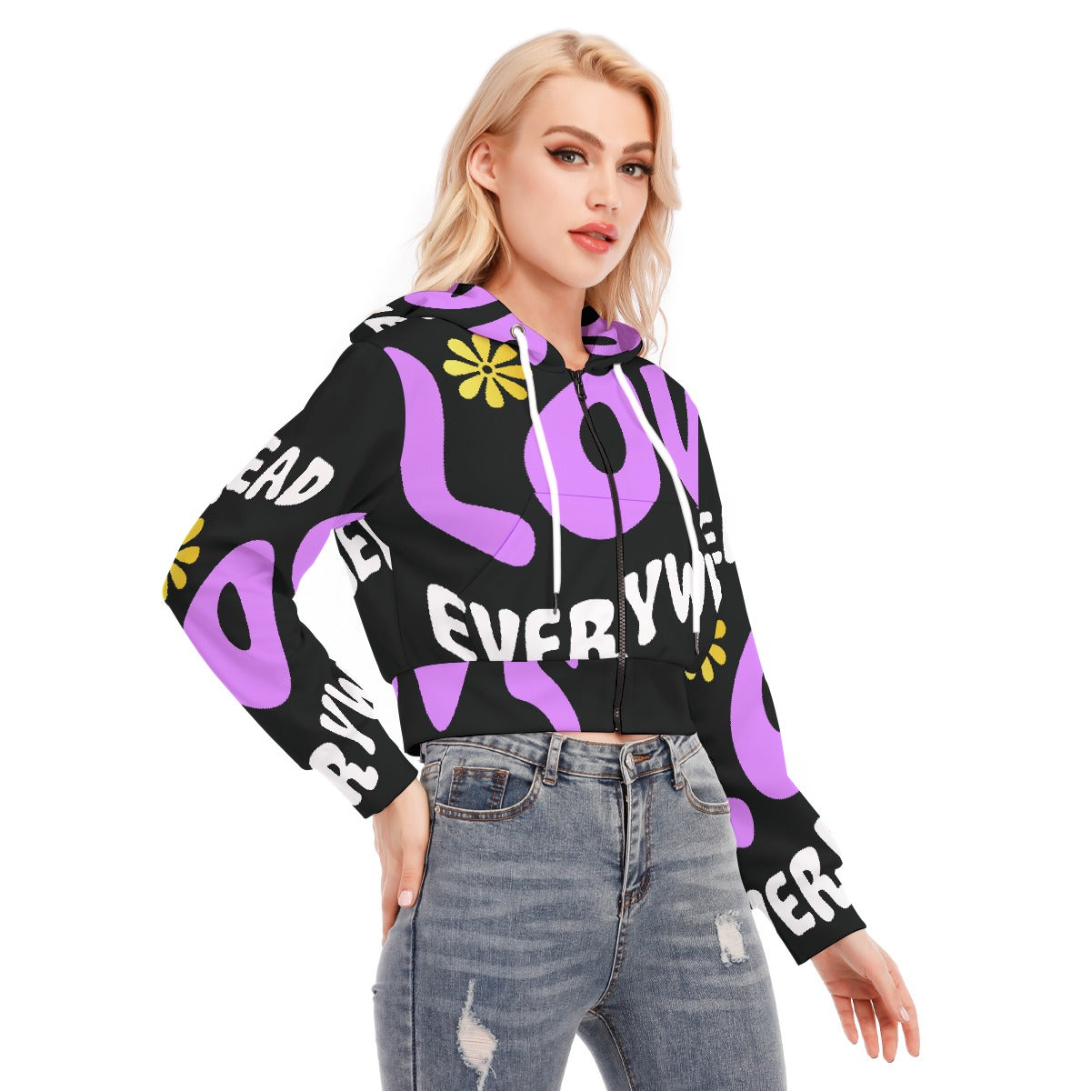All-Over Print Women's Crop Top Hoodie With Zipper Closure