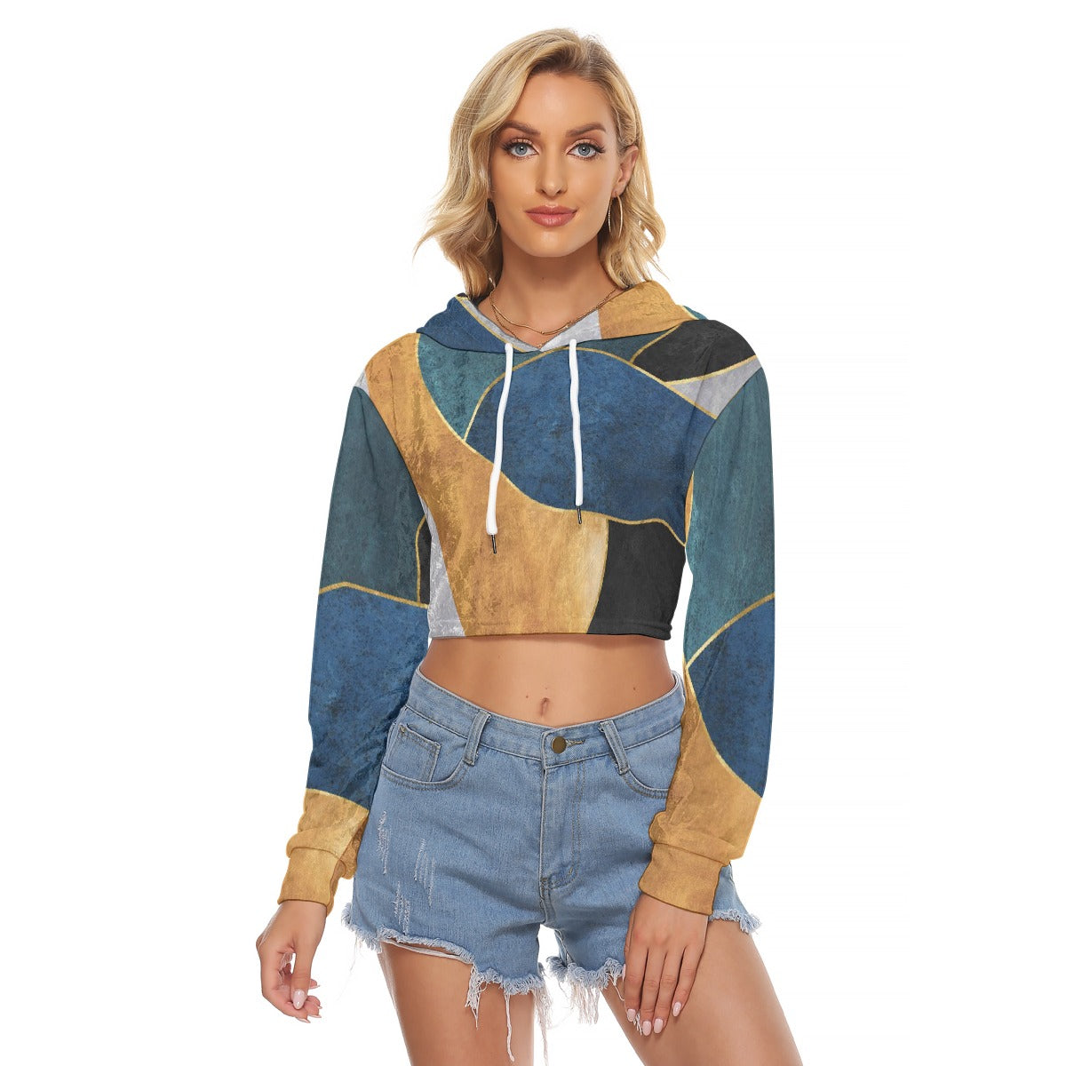 All-Over Print Women's Crop Top Hoodie|Velvet