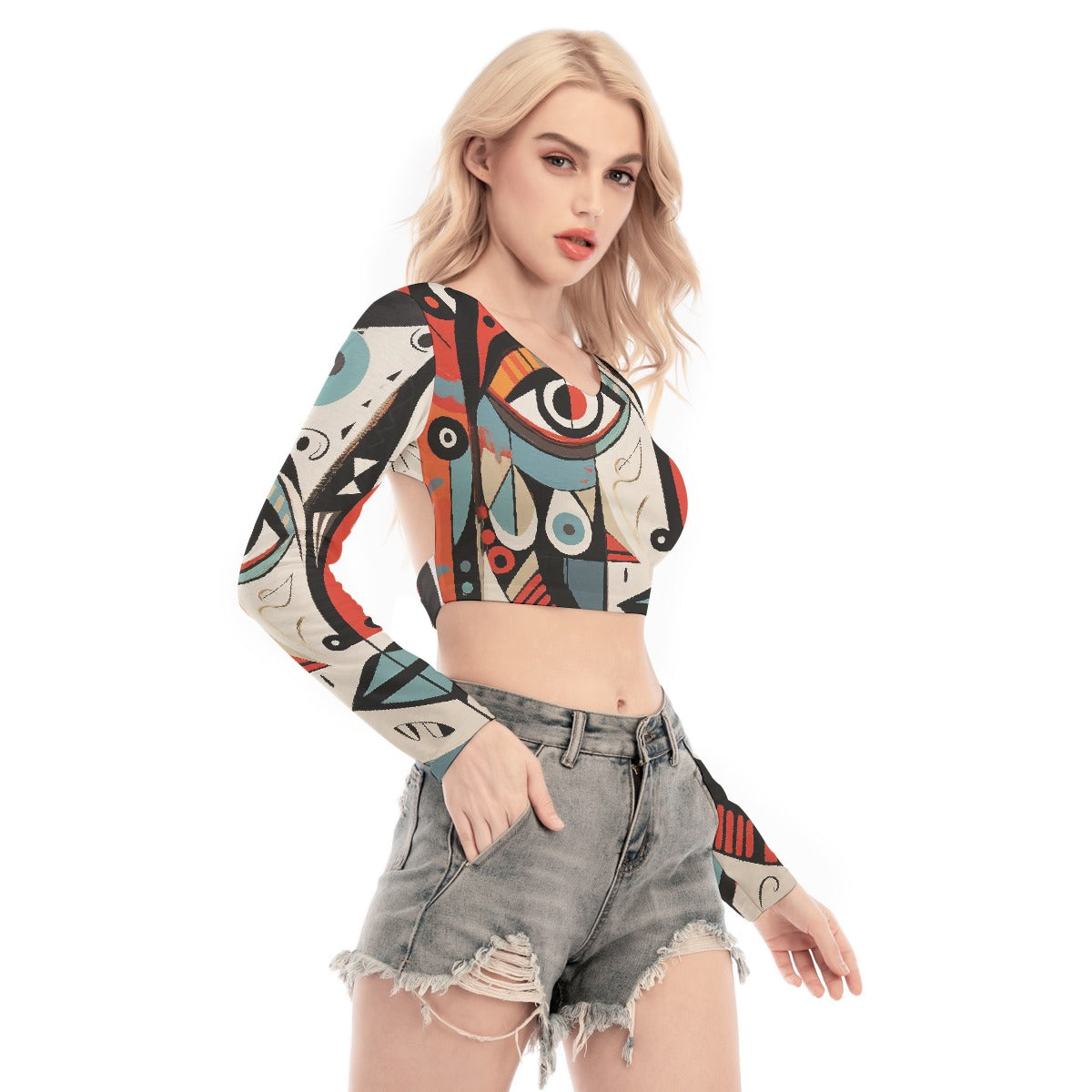 All-Over Print Women's Back Hollow T-shirt With Strap