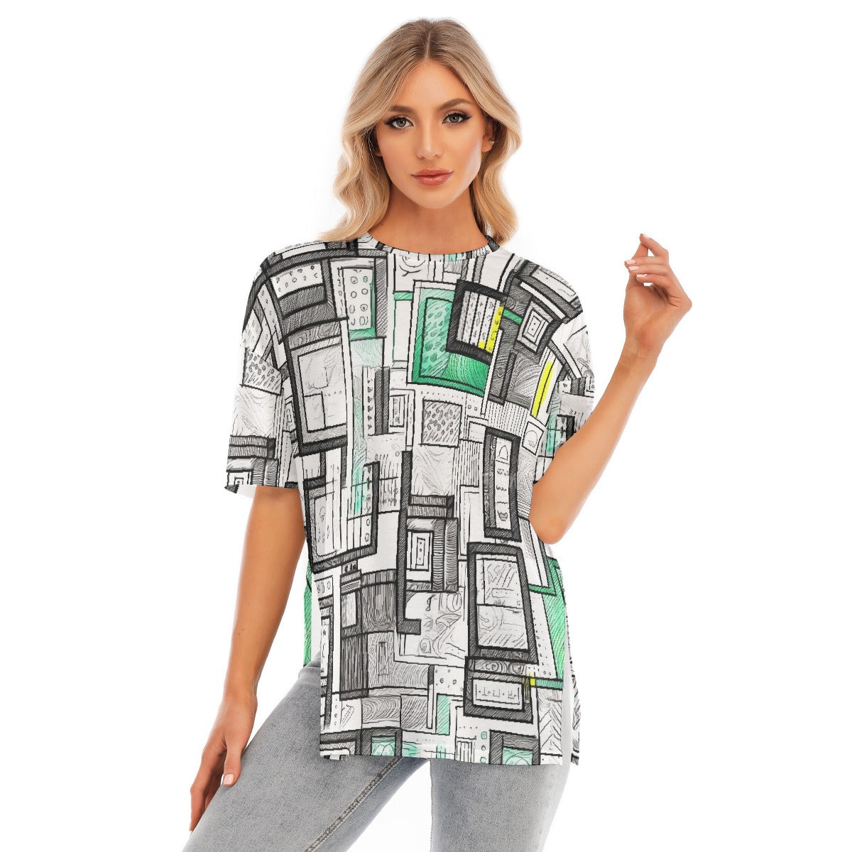 All-Over Print Women's Short Sleeves T-shirt With Hem Split