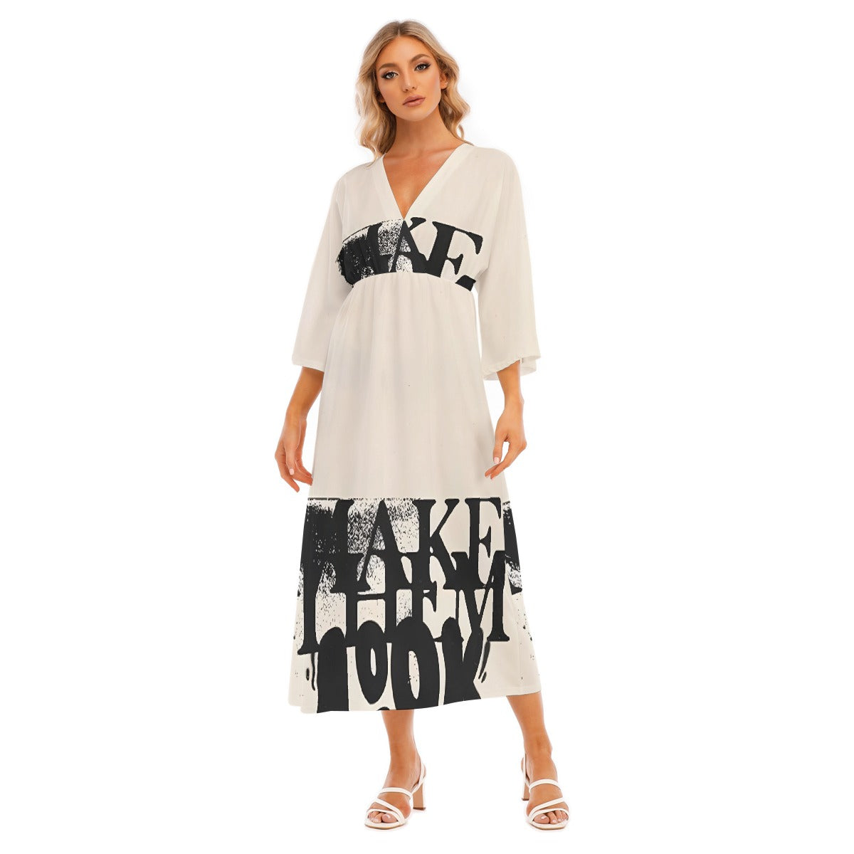 All-Over Print Women's Mid-Sleeve Long Dress
