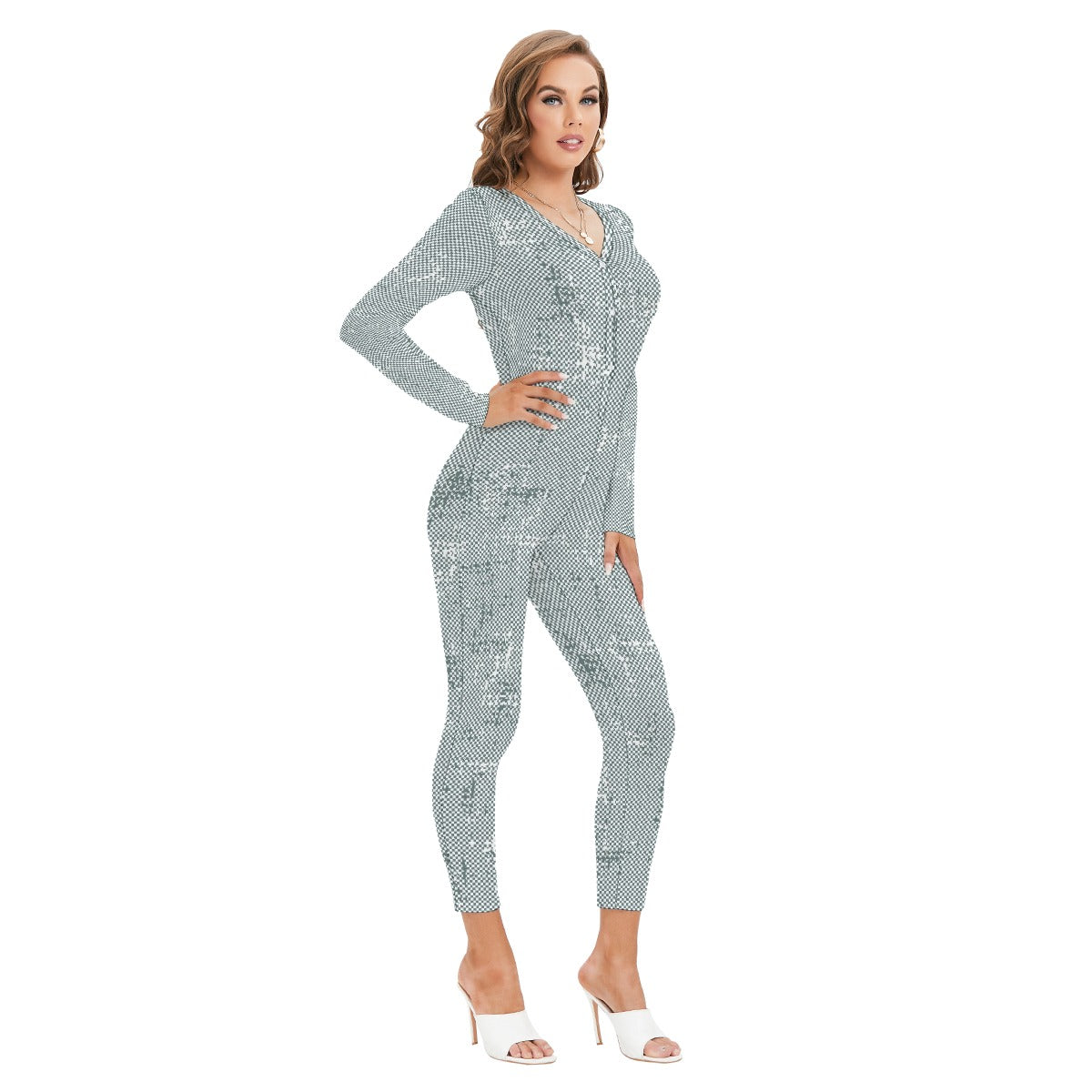 All-Over Print Women's Plunging Neck Jumpsuit