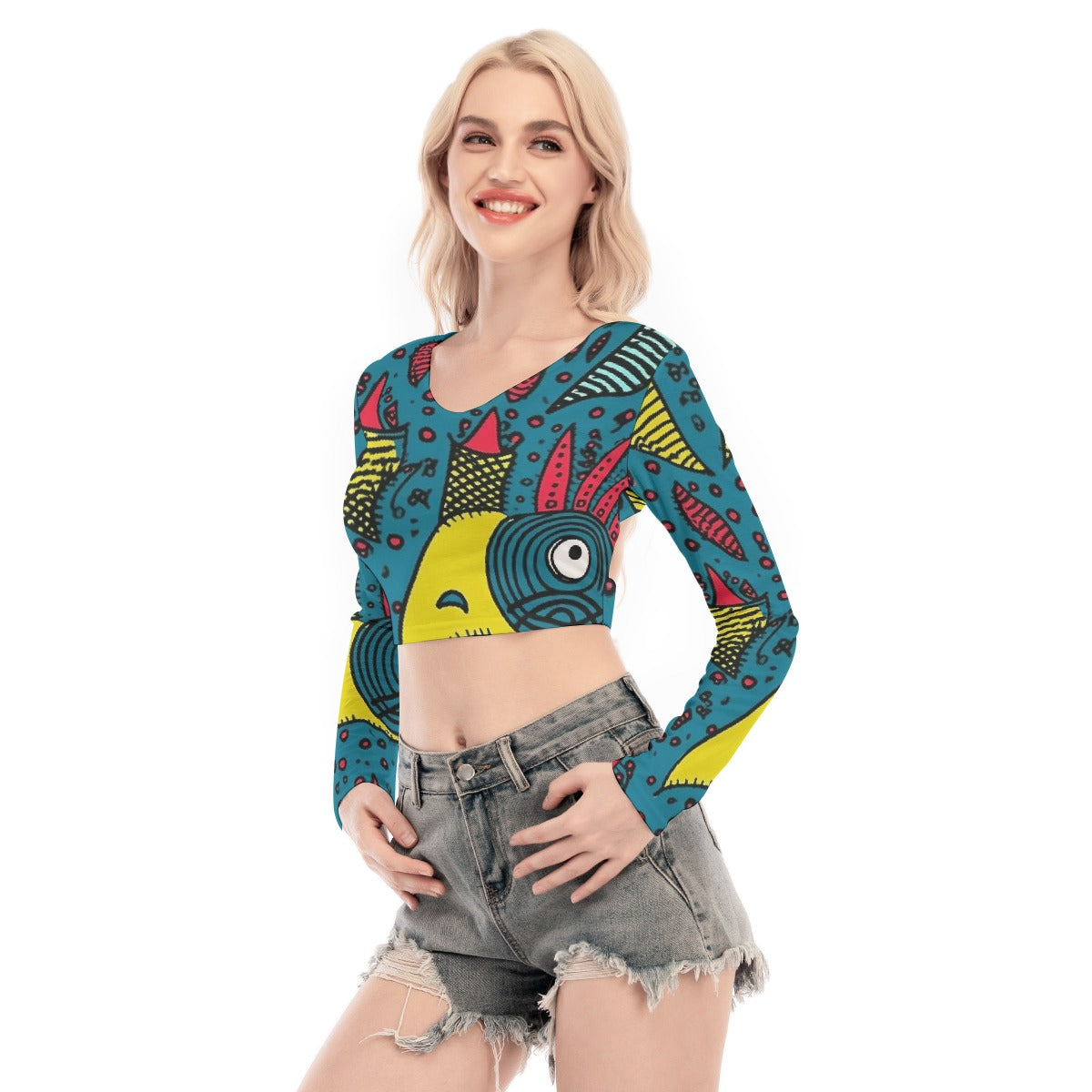 All-Over Print Women's Back Hollow T-shirt With Strap