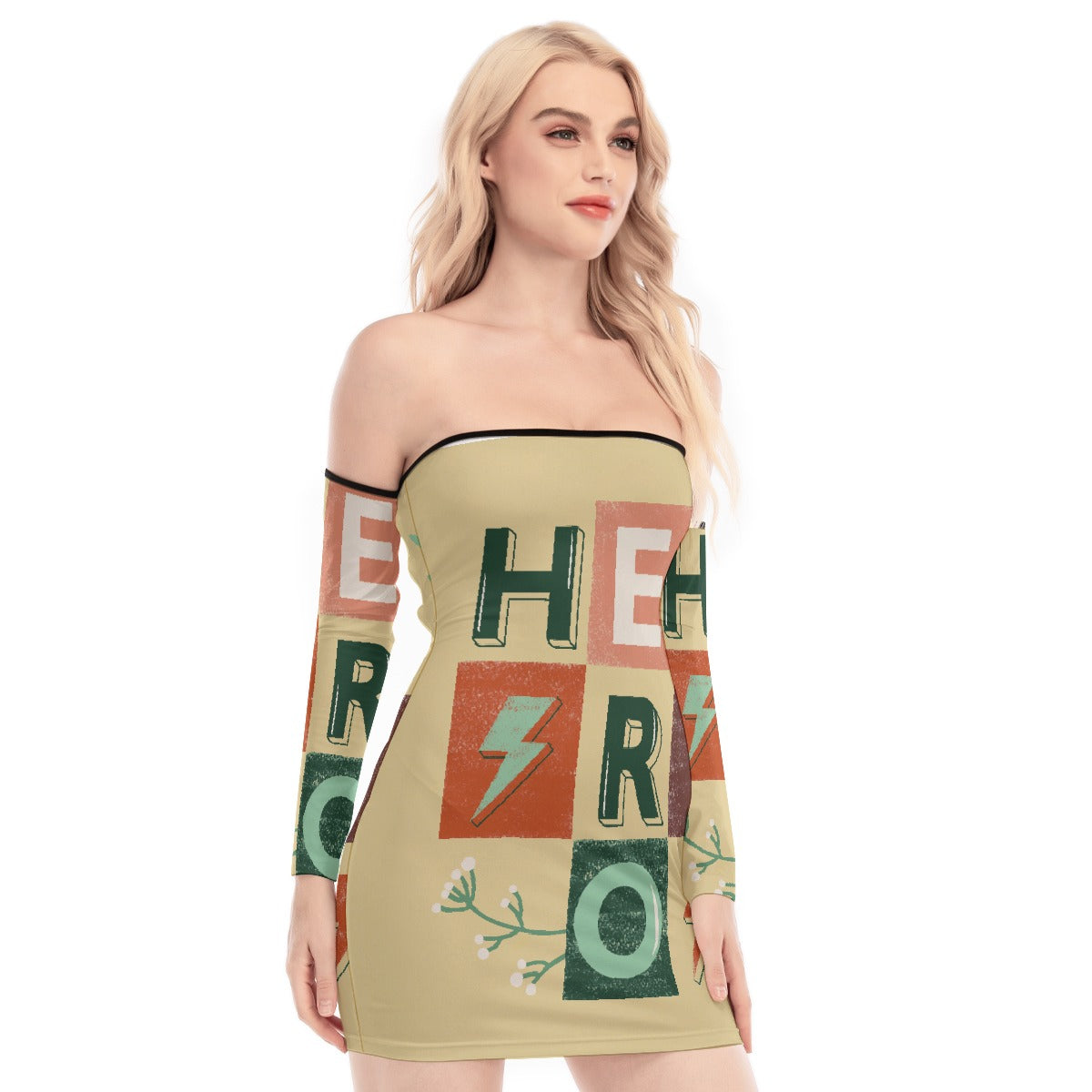 All-Over Print Women's Off-shoulder Back Lace-up Dress