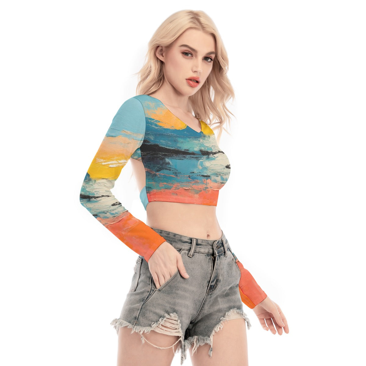 All-Over Print Women's Back Hollow T-shirt With Strap