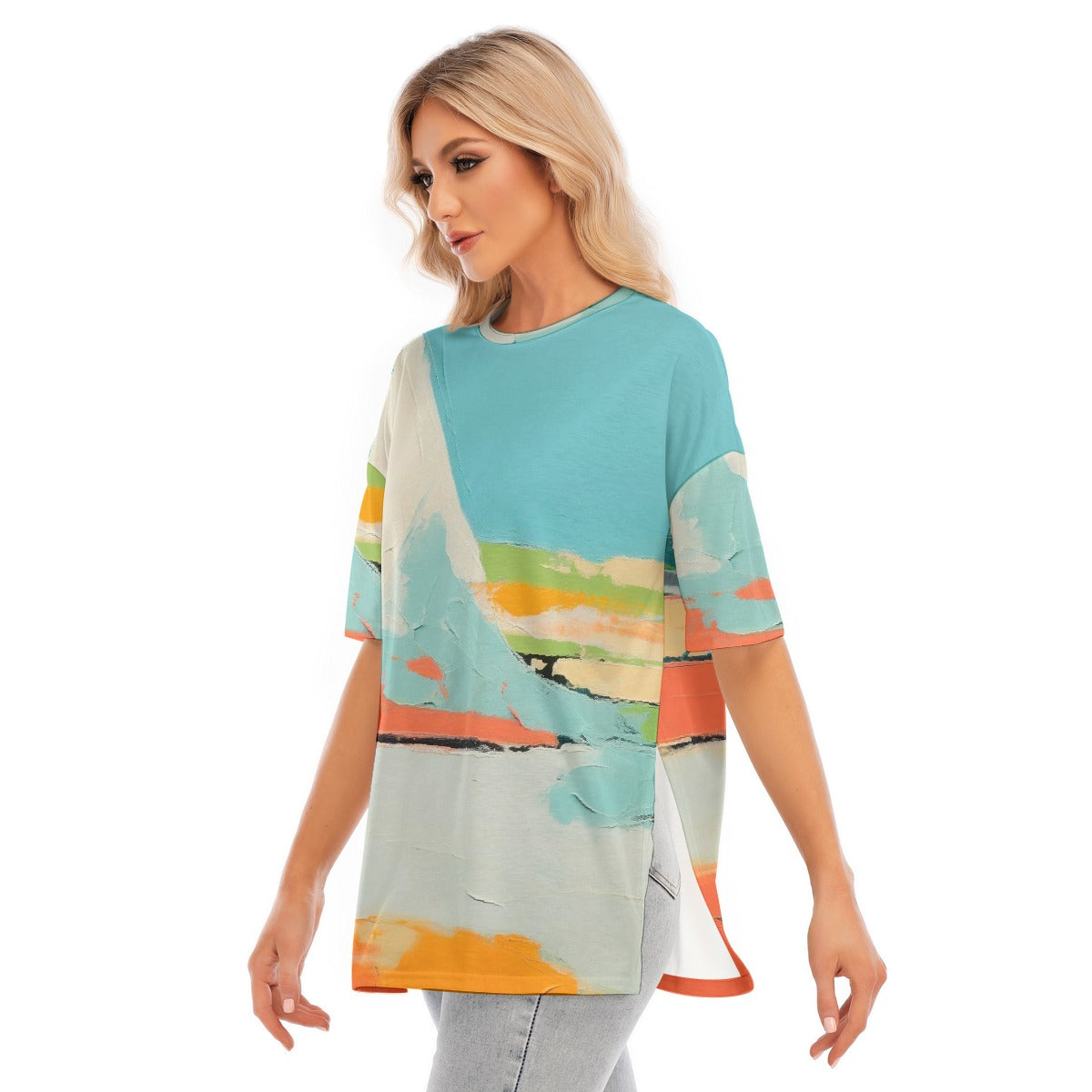 All-Over Print Women's Short Sleeves T-shirt With Hem Split