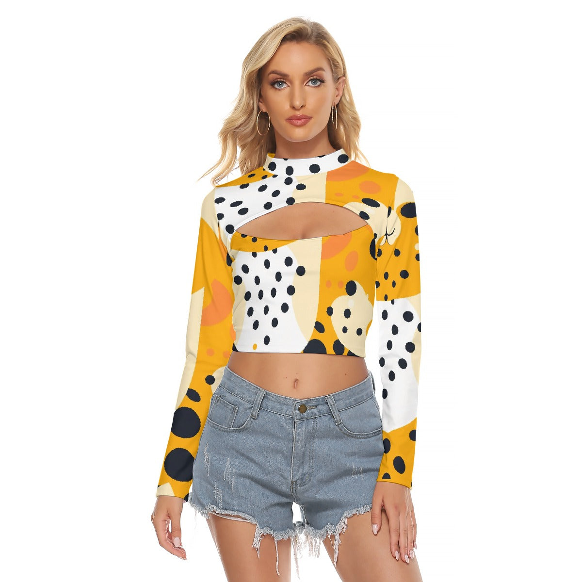 All-Over Print Women's Hollow Chest Keyhole Tight Crop Top