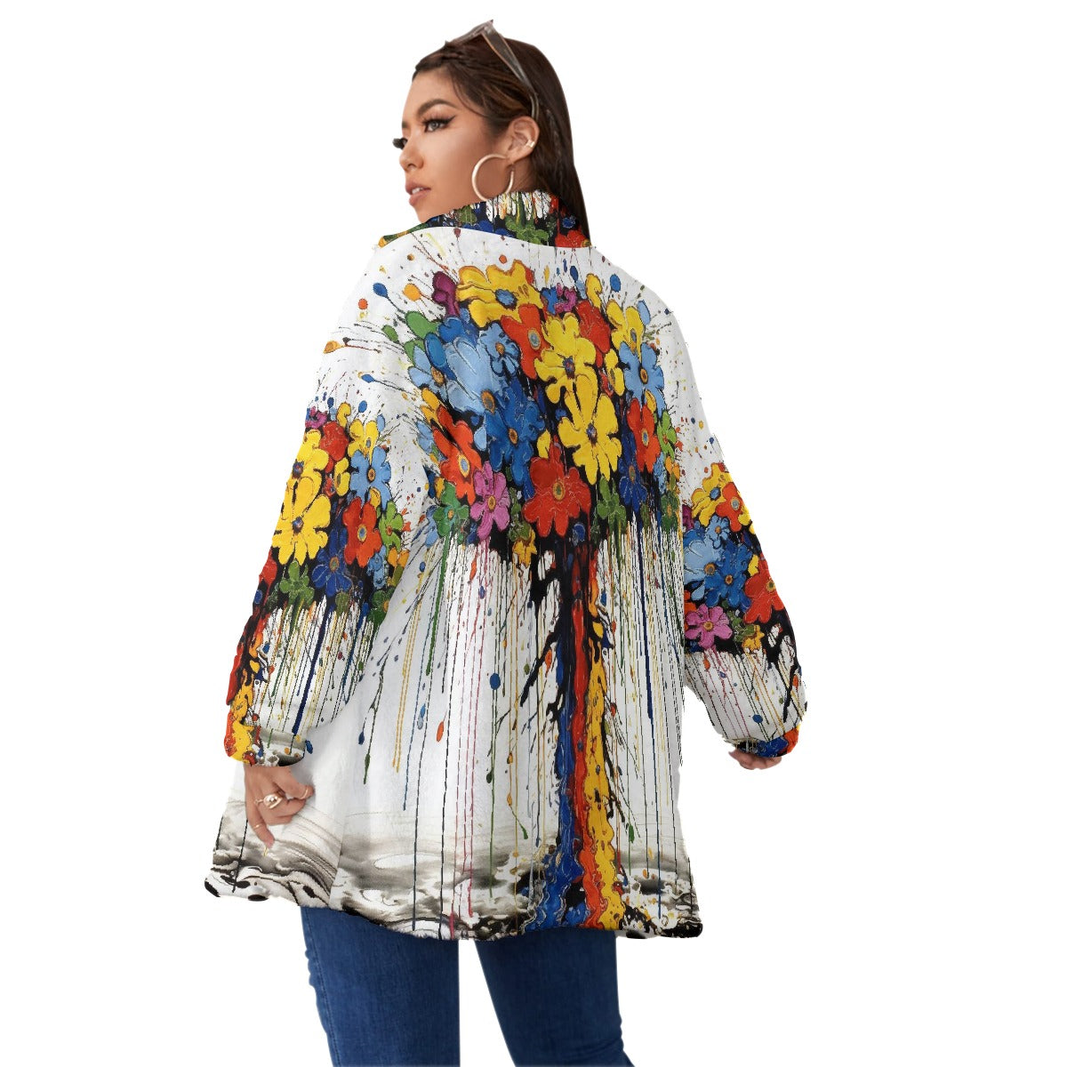 All-Over Print Unisex Borg Fleece Stand-up Collar Coat With Zipper Closure(Plus Size)