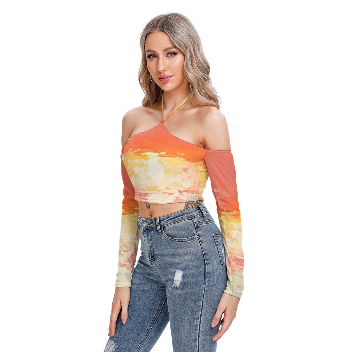 All-Over Print Women's Halter Lace-up Top