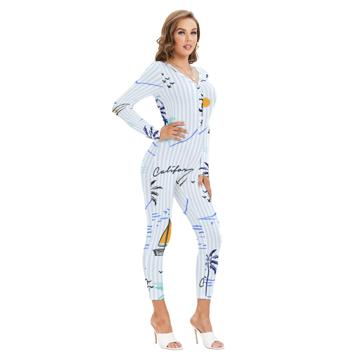 All-Over Print Women's Plunging Neck Jumpsuit