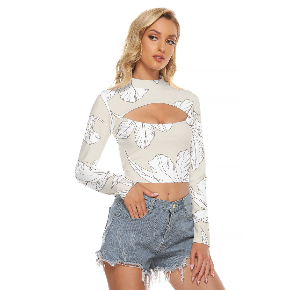 All-Over Print Women's Hollow Chest Keyhole Tight Crop Top