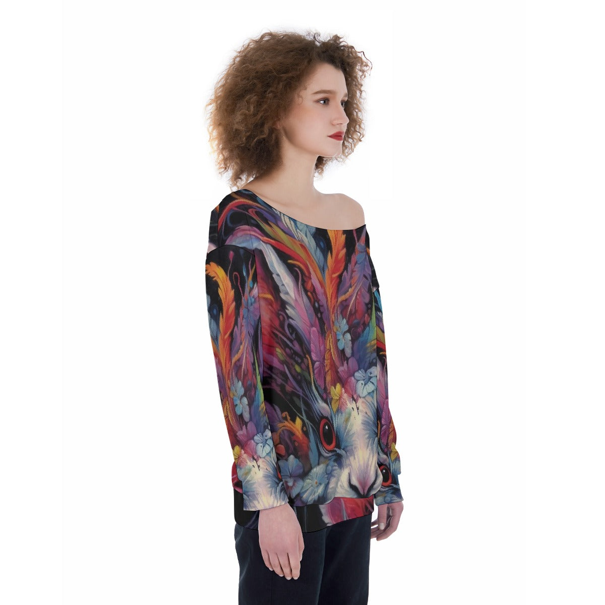 All-Over Print Oversized Women's Off-Shoulder Sweatshirt