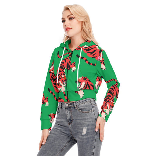 All-Over Print Women's Crop Top Hoodie With Zipper Closure