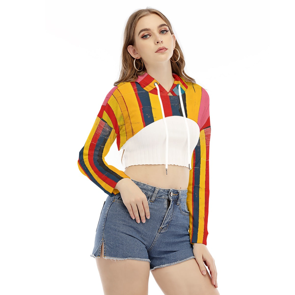 All-Over Print Women's Smock Short Hoodie With Long Sleeve
