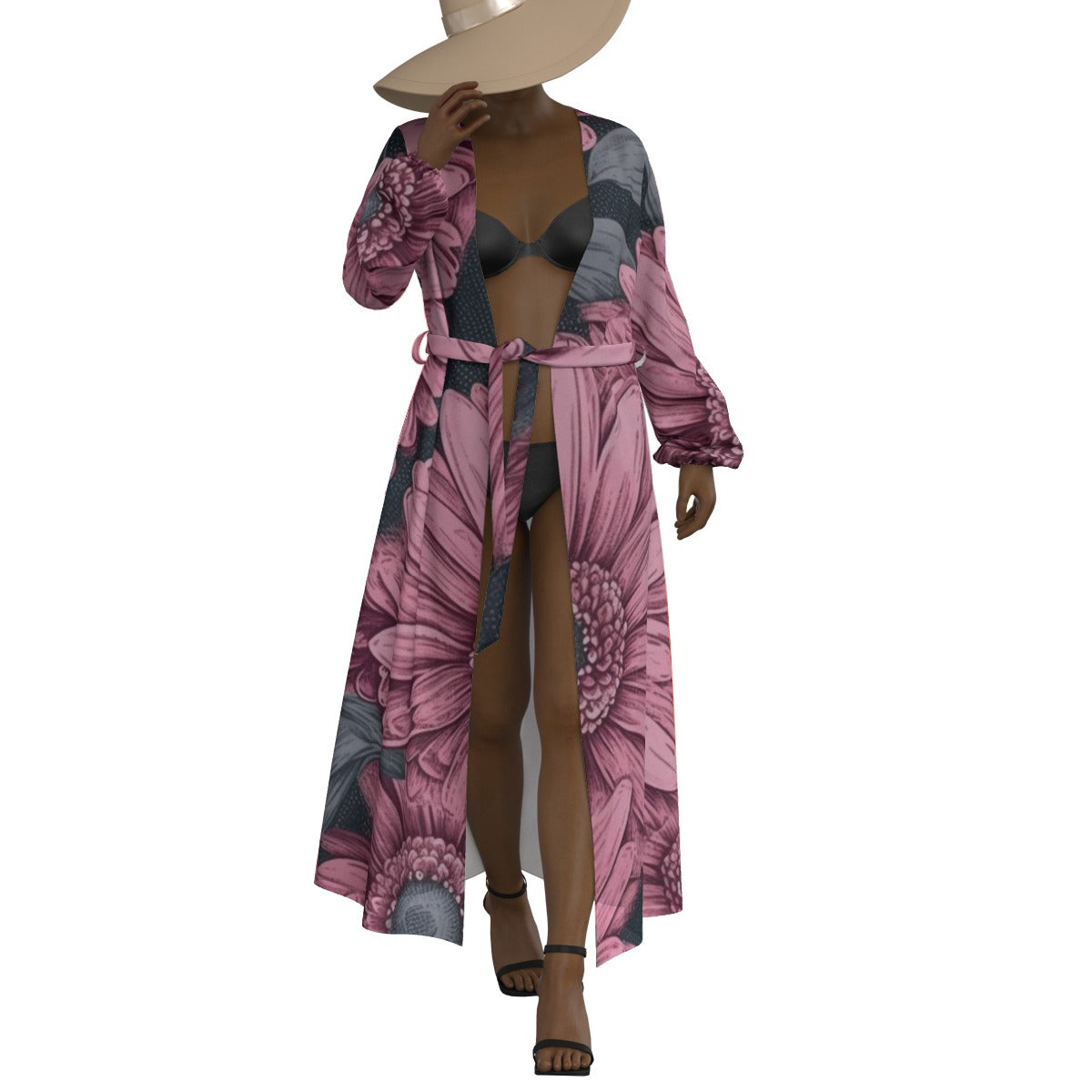 All-Over Print Women's Lace-up Chiffon Robe