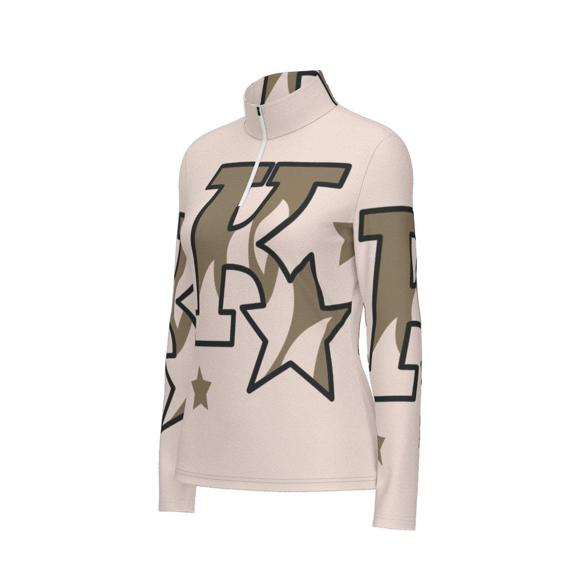 All-Over Print Women's Sports Collar Jersey With Long Sleeve