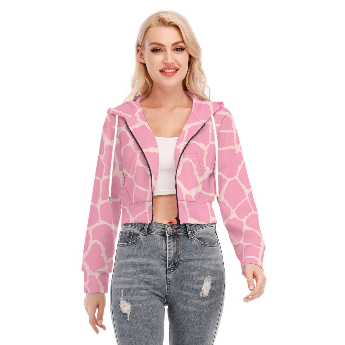 All-Over Print Women's Crop Top Hoodie With Zipper Closure