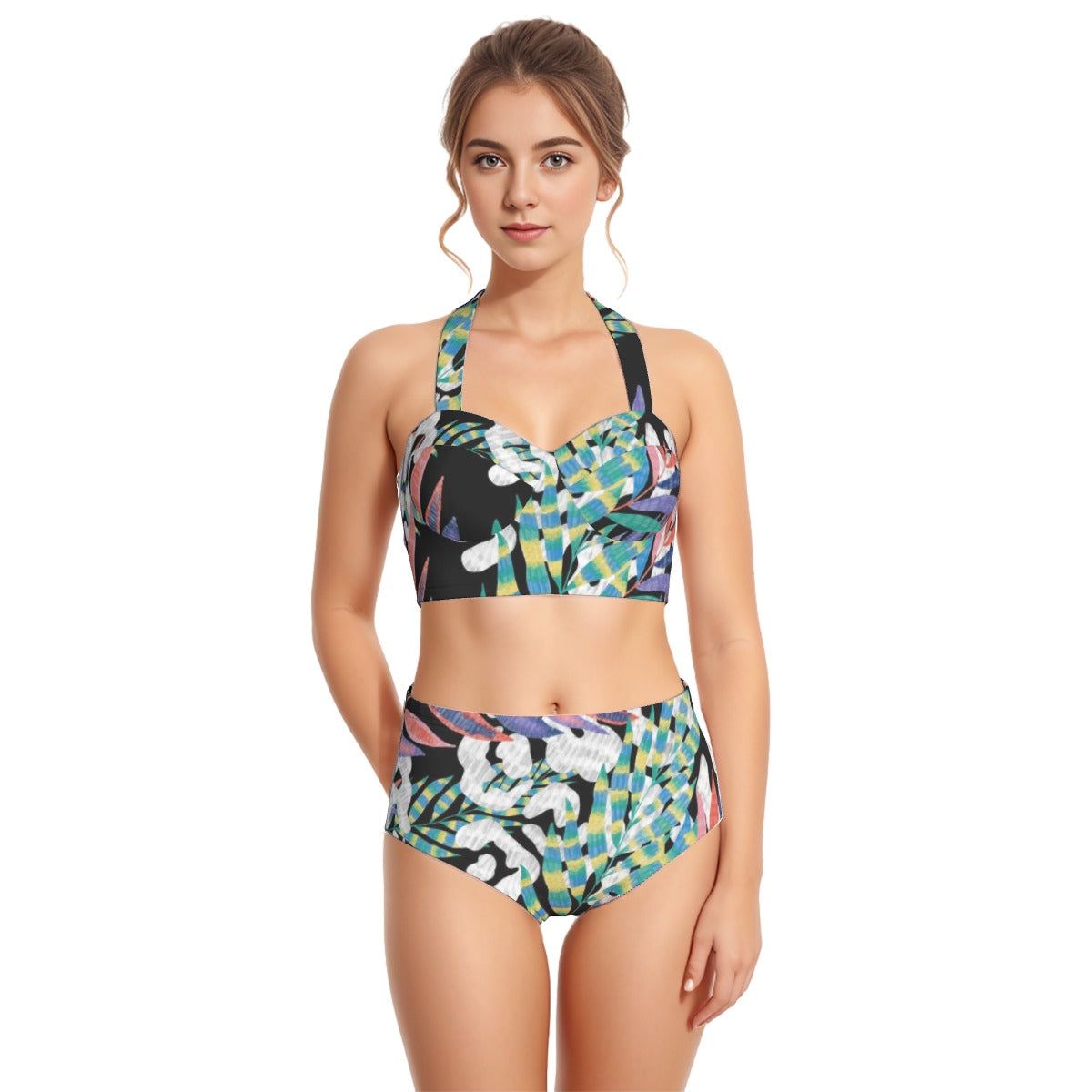 All-Over Print Women's Swimsuit Set With Halter