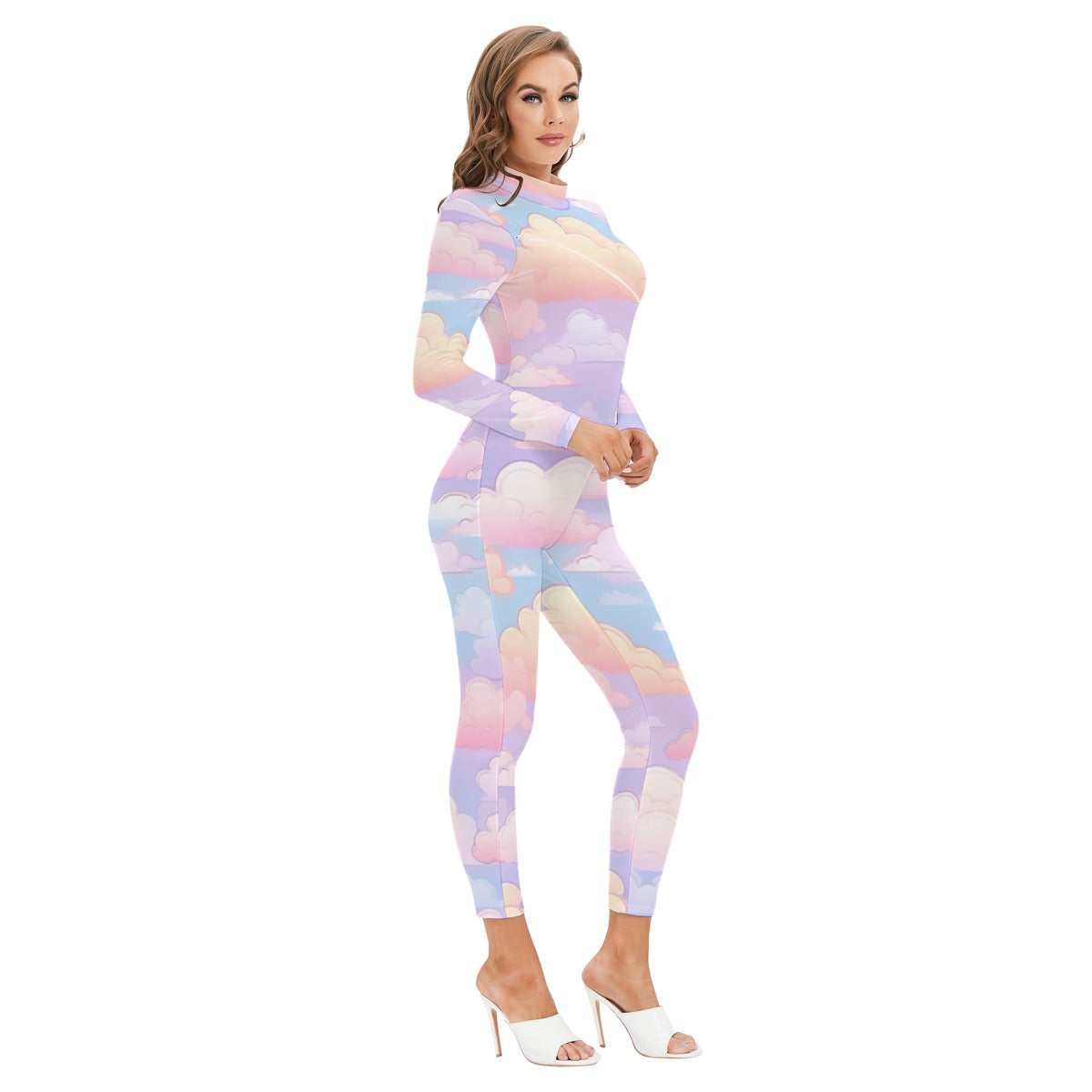 All-Over Print Women's Long-sleeved High-neck Jumpsuit With Zipper