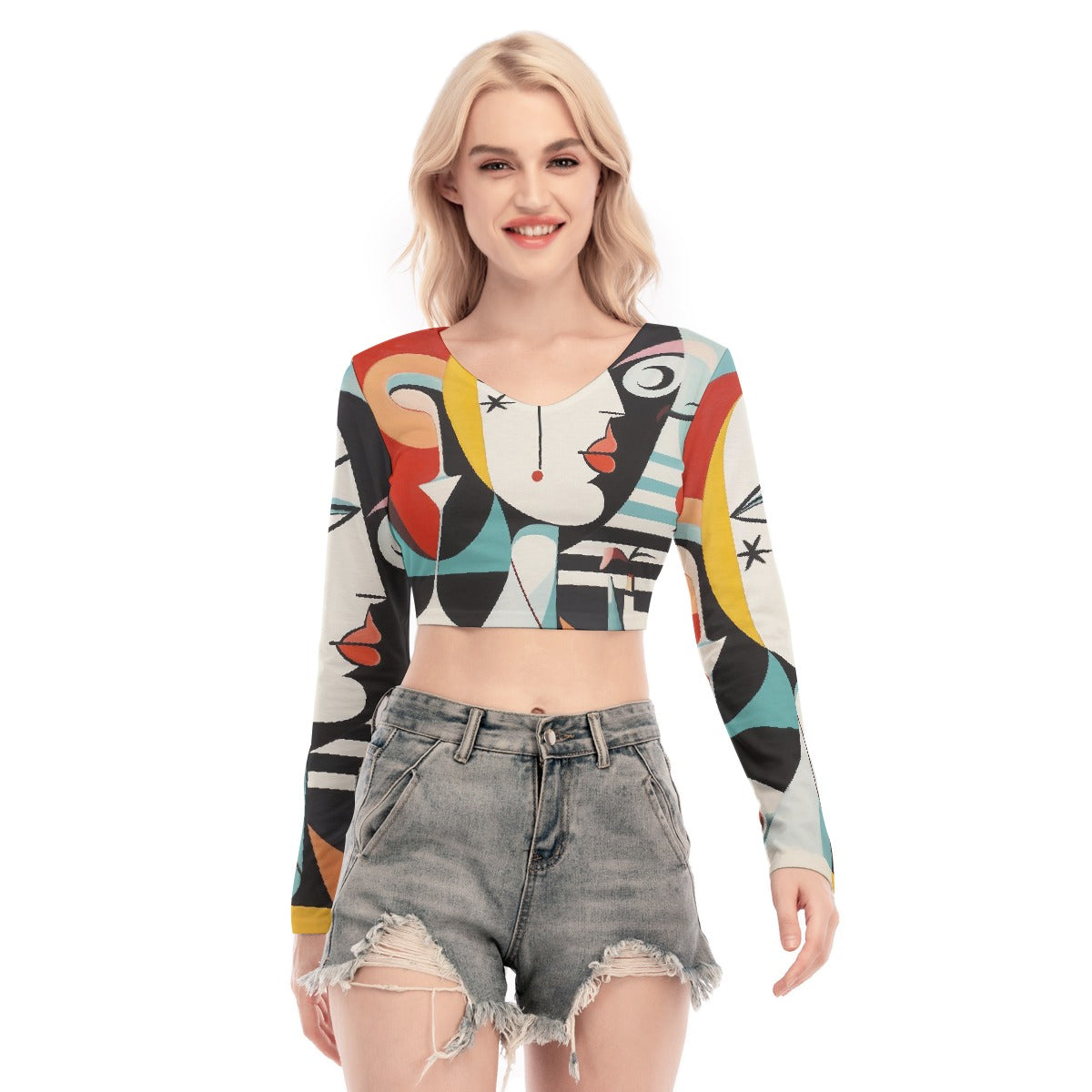 All-Over Print Women's Back Hollow T-shirt With Strap