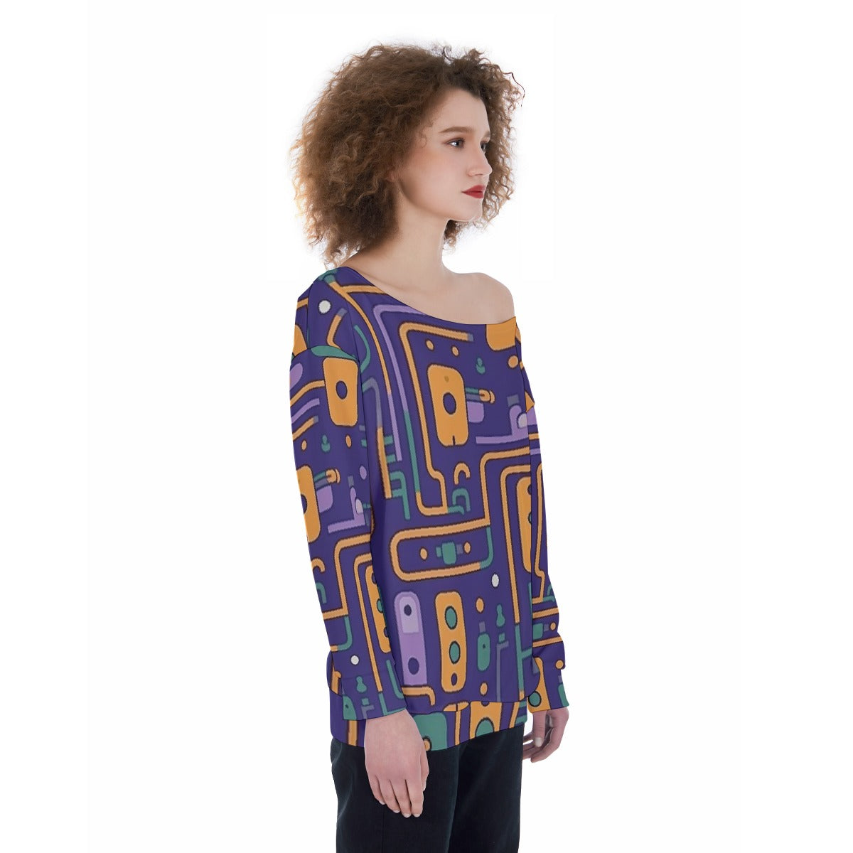 All-Over Print Oversized Women's Off-Shoulder Sweatshirt