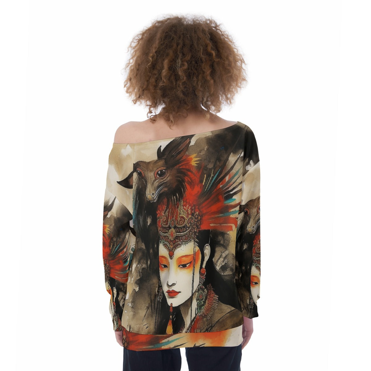 All-Over Print Oversized Women's Off-Shoulder Sweatshirt
