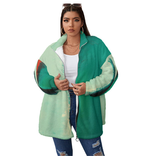 All-Over Print Unisex Borg Fleece Stand-up Collar Coat With Zipper Closure(Plus Size)