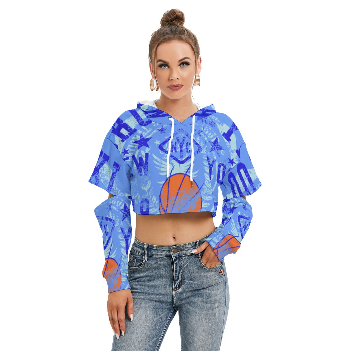 All-Over Print Women's Heavy Fleece Hoodie With Hollow Out Sleeve