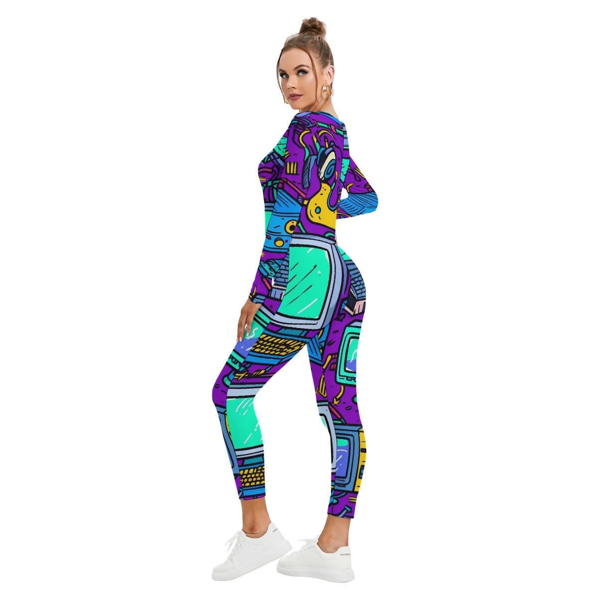 All-Over Print Women's Plunging Neck Jumpsuit