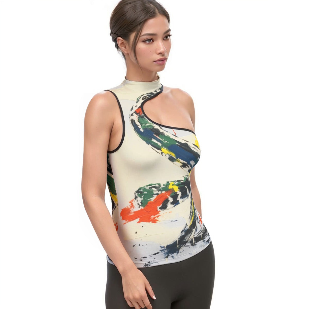 All-Over Print Women's Halter Sleeveless Asymmetrical Tank Top