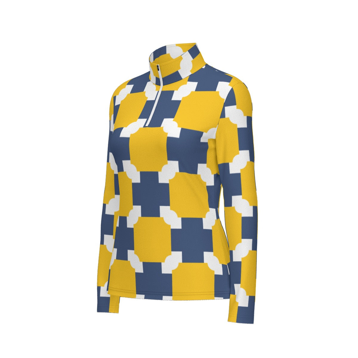 All-Over Print Women's Sports Collar Jersey With Long Sleeve