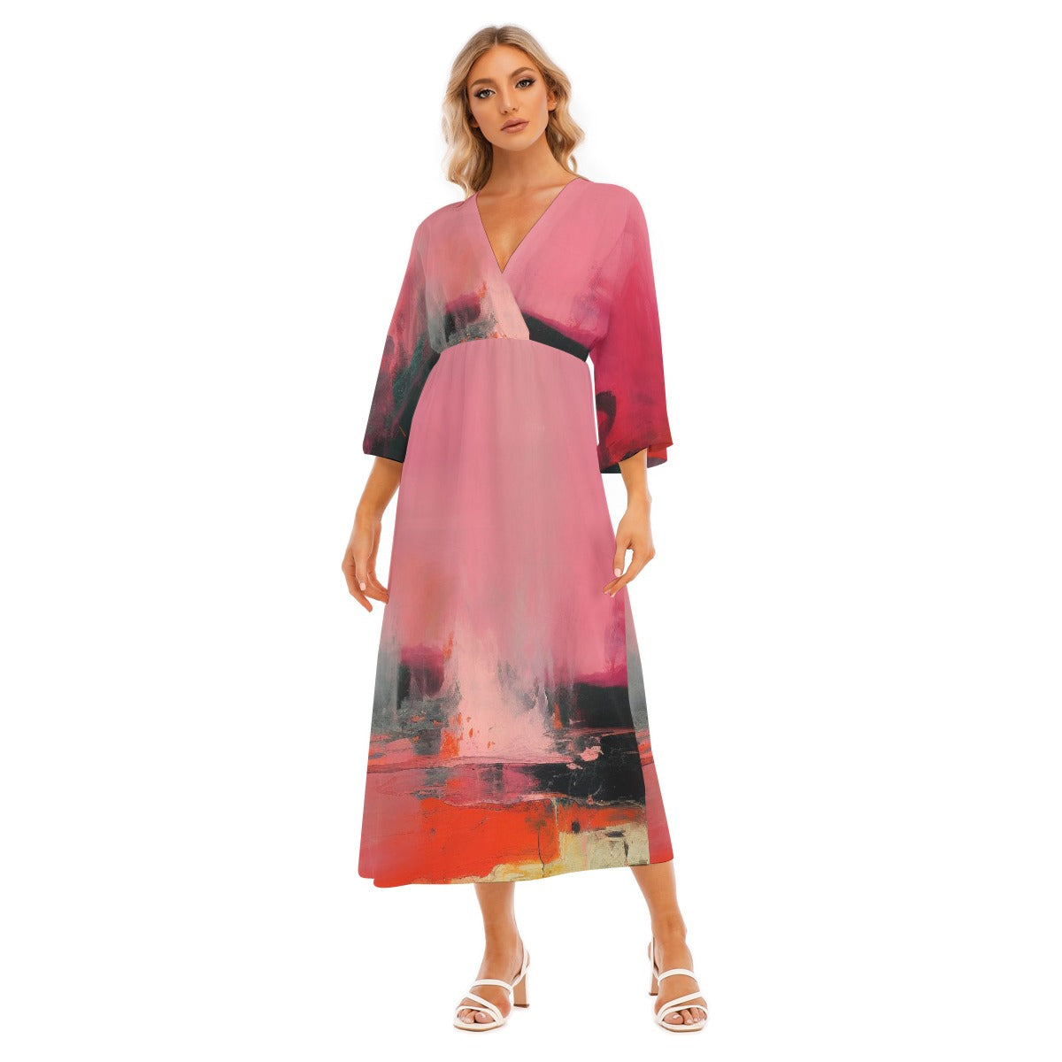 All-Over Print Women's Mid-Sleeve Long Dress