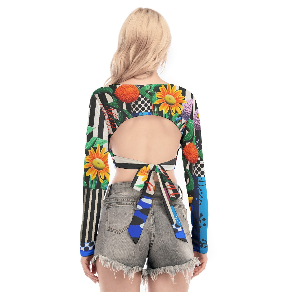 All-Over Print Women's Back Hollow T-shirt With Strap