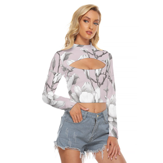 All-Over Print Women's Hollow Chest Keyhole Tight Crop Top