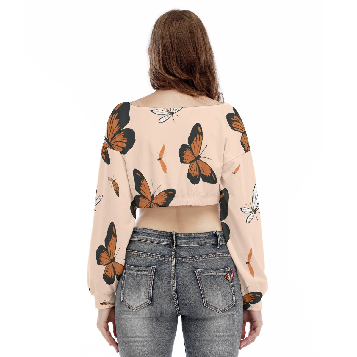 All-Over Print Women's V-neck Long Sleeve Cropped Sweatshirt