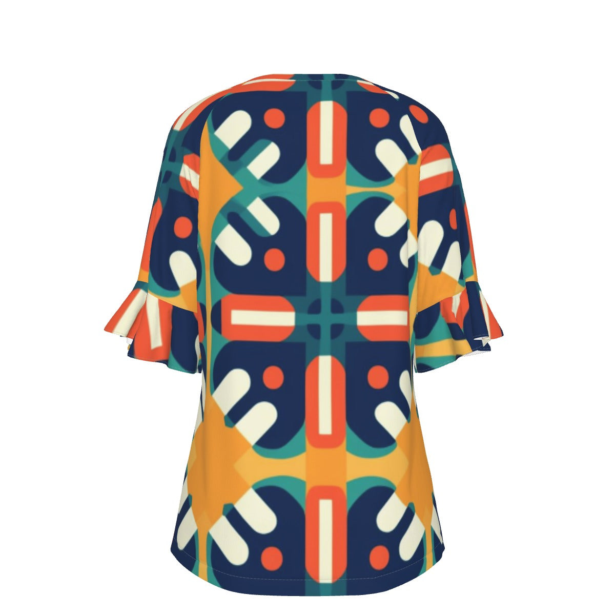 All-Over Print V-neck Women's T-shirt With Bell Sleeve