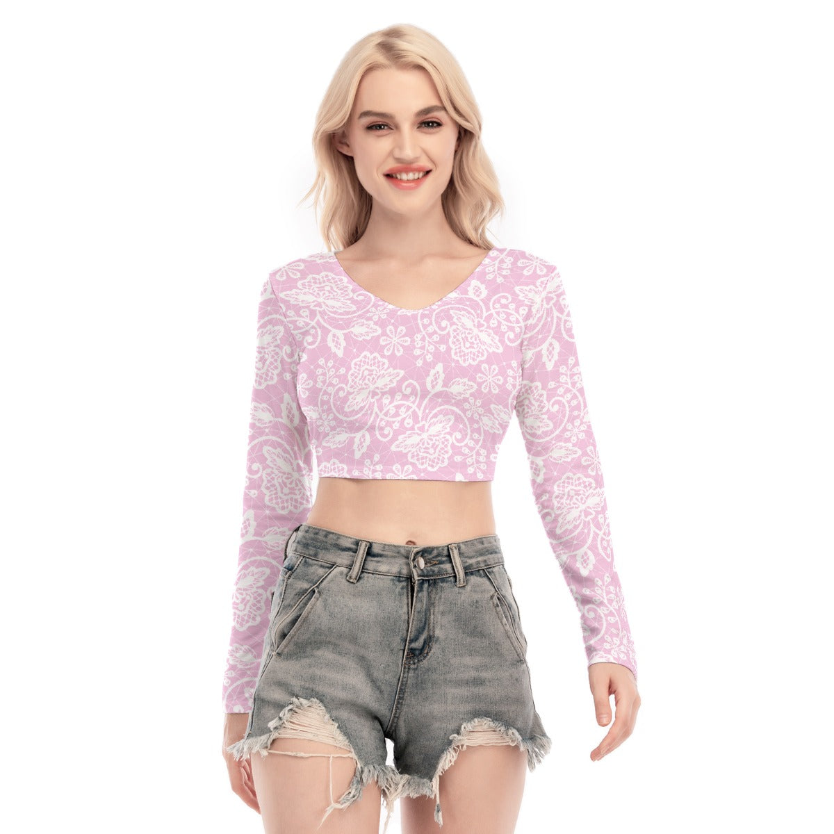 All-Over Print Women's Back Hollow T-shirt With Strap