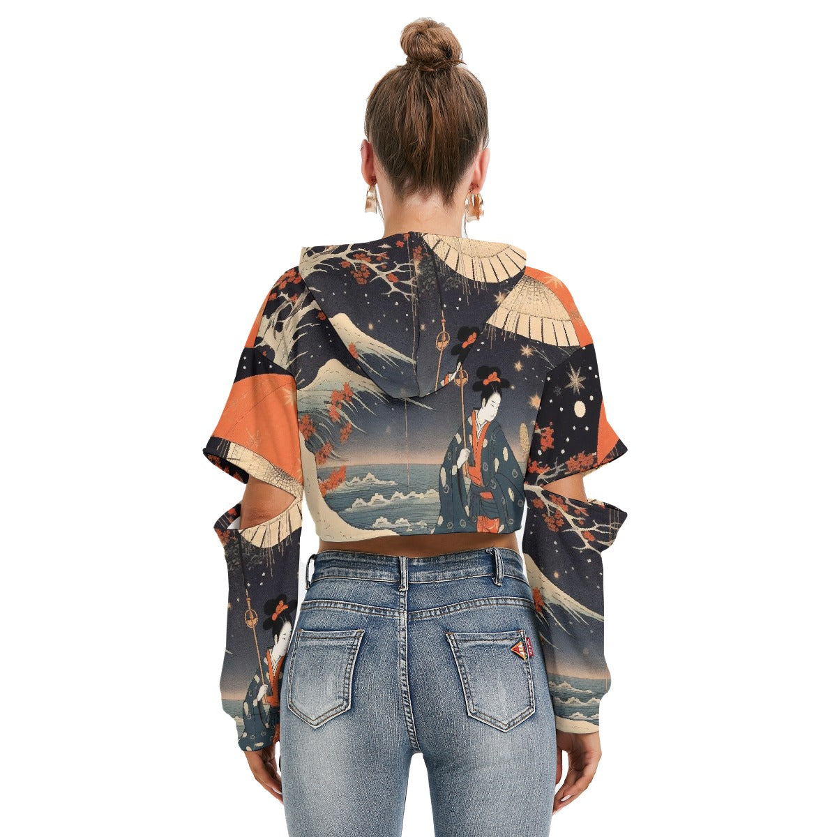 All-Over Print Women's Heavy Fleece Hoodie With Hollow Out Sleeve