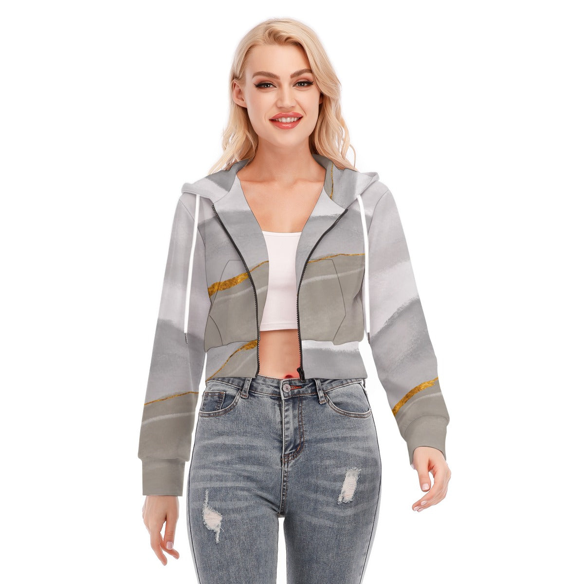 All-Over Print Women's Crop Top Hoodie With Zipper Closure